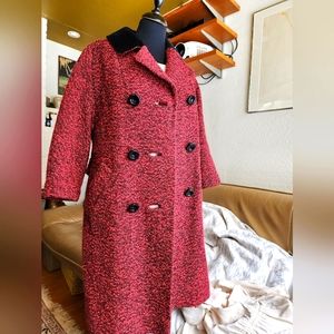 1950s/60s Mod Velvet Collar Boucle Wool 3/4 Length Coat